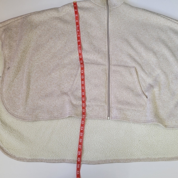 Calvin Klein Tan Knit Zip Up Poncho w/ Pockets & Faux Fur Lining, One Size - Picture 9 of 14